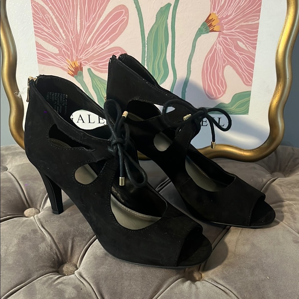 a.n.a Black Suede Mary Jane Heels with Criss-Cross Detail